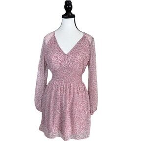 Abercrombie & Fitch Y2K Babydoll Mini Dress Pink Ditsy Floral Sheer Sleeves SP